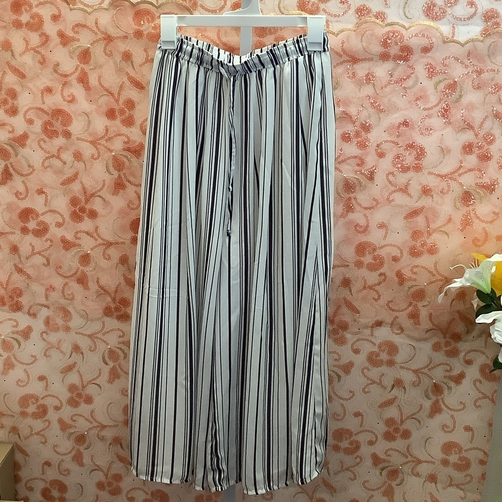 Elegant Black and White Striped Wide Leg Pants